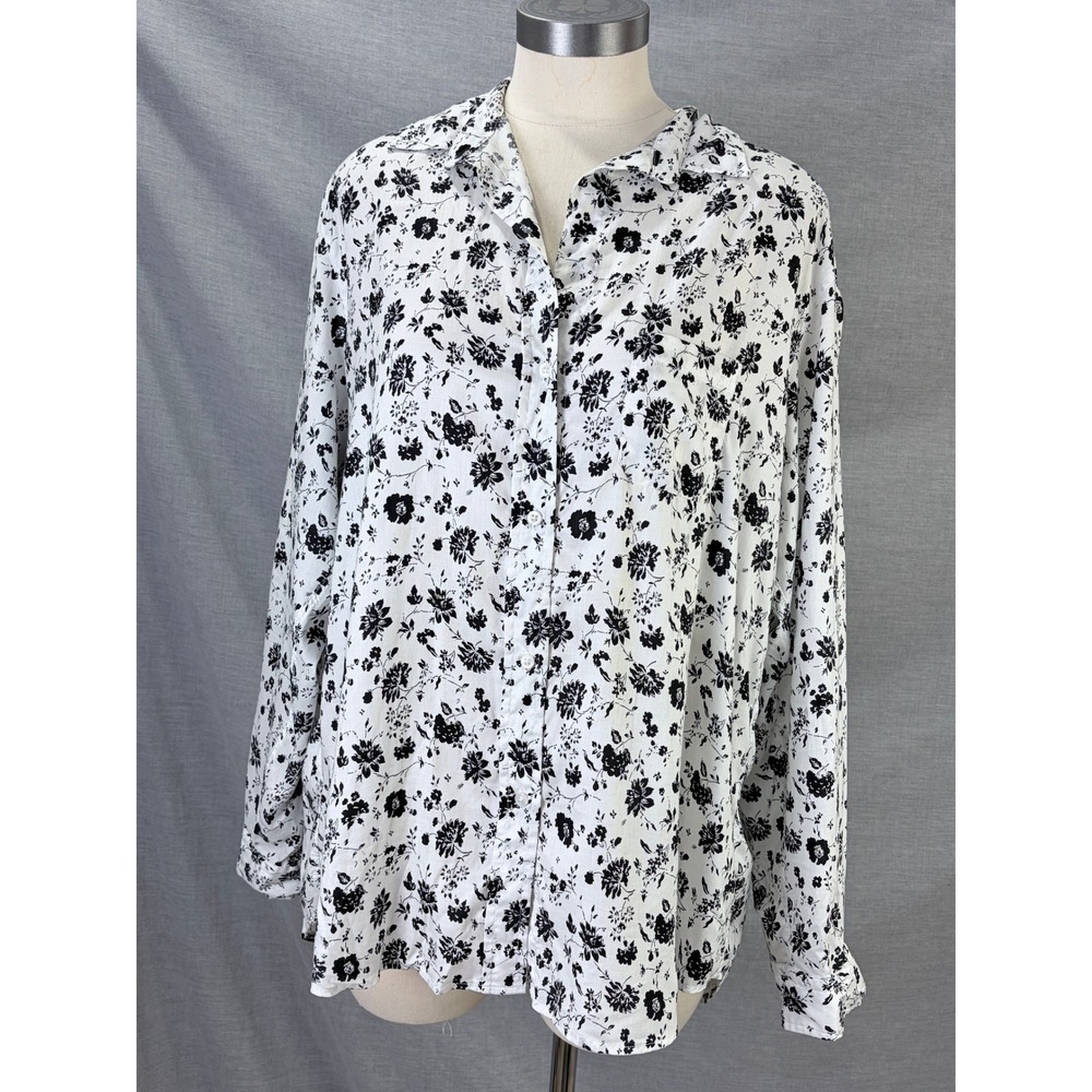 Grayson The Hero Black White Floral Rayon Button Down Shirt Size 5 XL